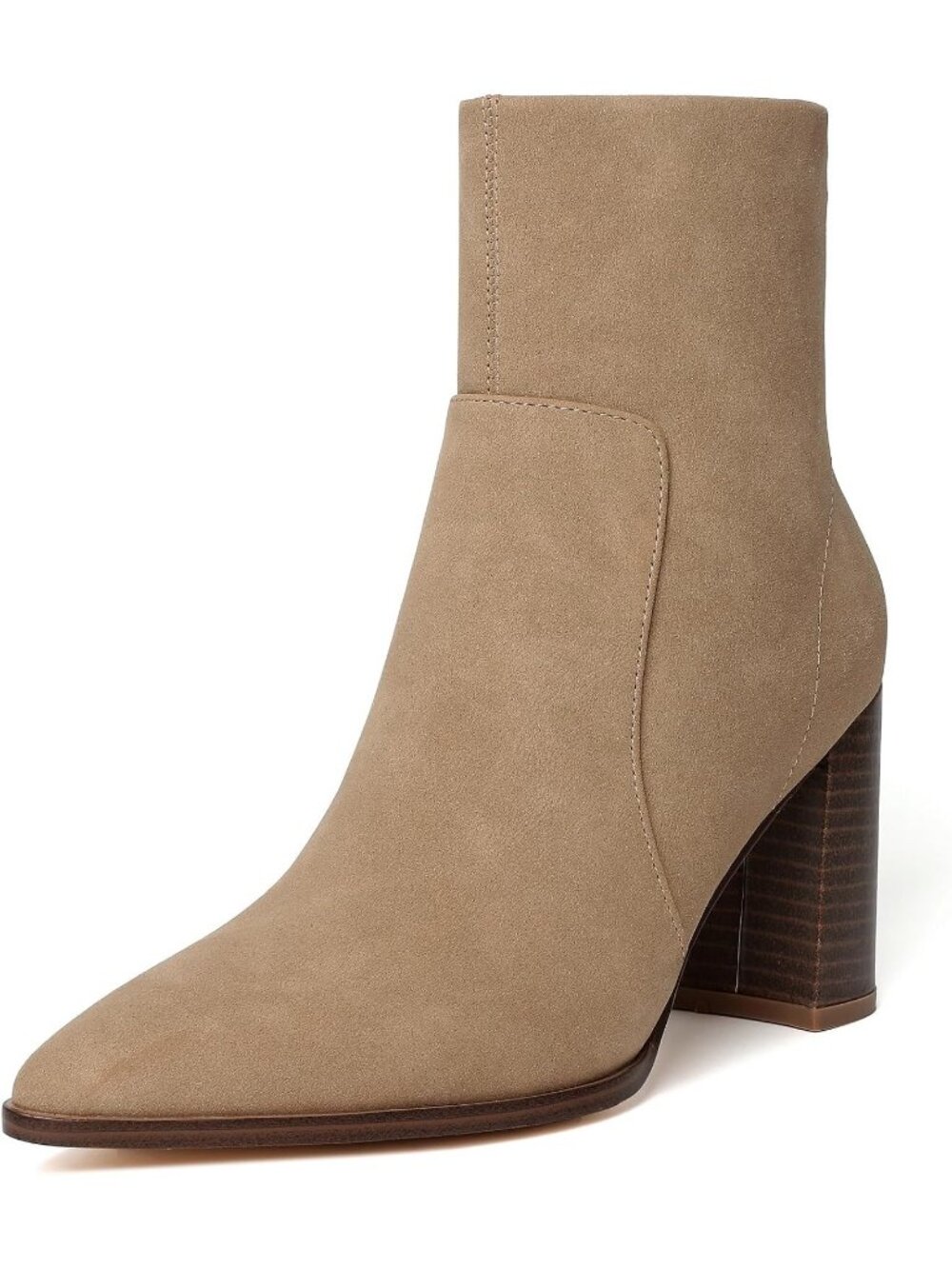Women's Nude Suede Slip On Mid Calf High Heel Closed Toe Hiking Ankle Booties